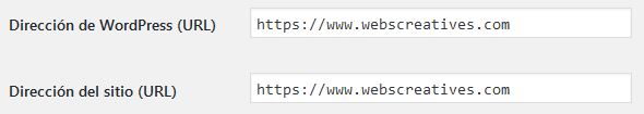 Ajustes - Generales - Dirección del Sitio Web - poniendo https