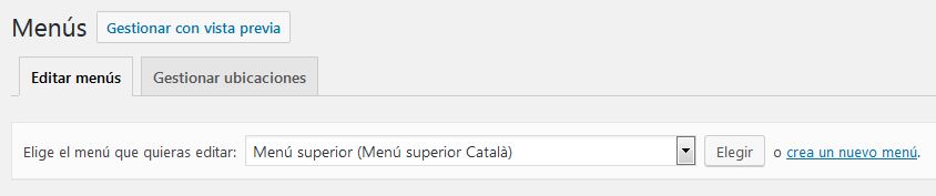 Seleccionar menú a editar o crear uno nuevo en WordPress