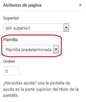 Plantilla de Página (page template) en los atributos de página